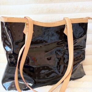 Arcadia Glossy Black and Tan Tote Bag